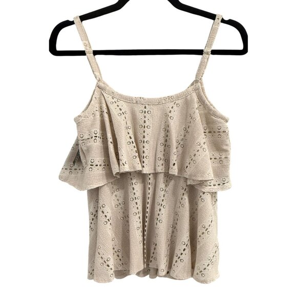 I.N.C International Concepts Resort Womens Adobe Beige Eyelet Ruffle Top XS NWT - Picture 7 of 7